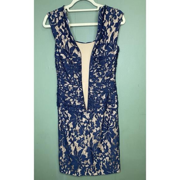 Tadashi Shoji Dress Womens Size 6 Navy Blue & Tan Cocktail Party Holiday - Picture 3 of 9